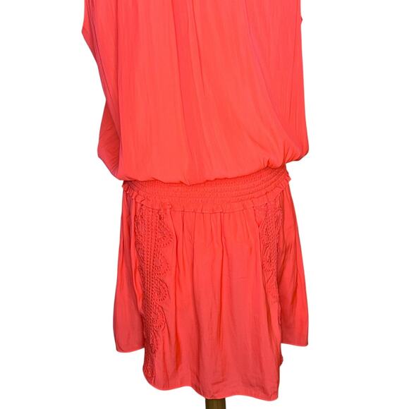 Ramy Brook Matilda Glow Pink Lightweight Mini Smocked Waist Dress Size Large - Picture 8 of 12